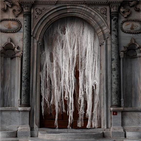 196x39 Inch Halloween Creepy Cloth- Large White Scary- Entryways Cover Gauze - Picture 5 of 8